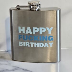 NWT - Stainless Steel Flask with Blue Happy Birthday Text